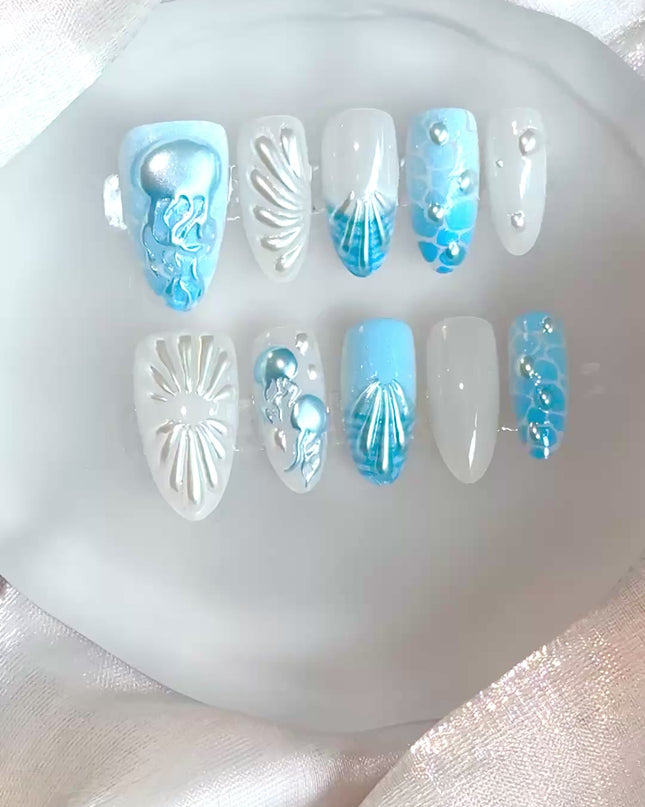 Blue Mermaid Press on Nails