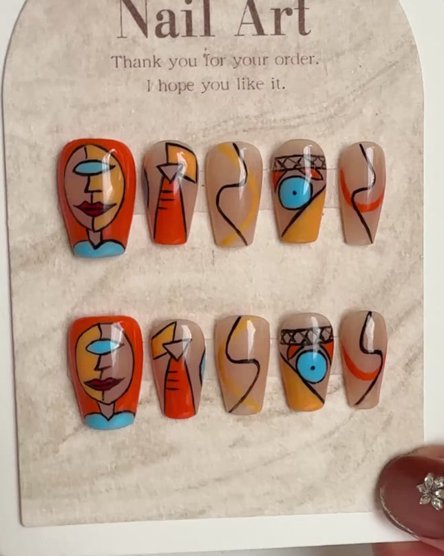 Abstract Orange Press-On Nails