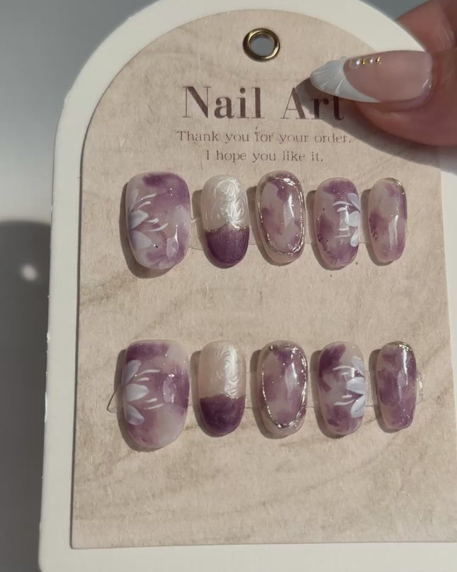 Purple Marble Press-On Nails