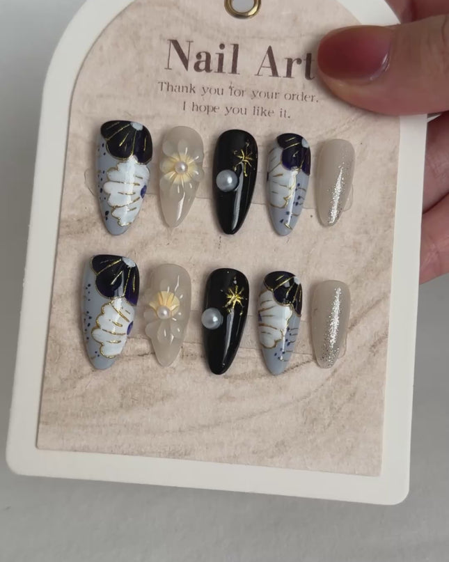 Midnight Floral Press-On Nails