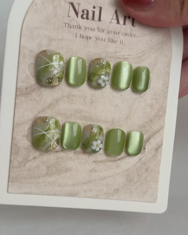 Green Marble Press On Nails