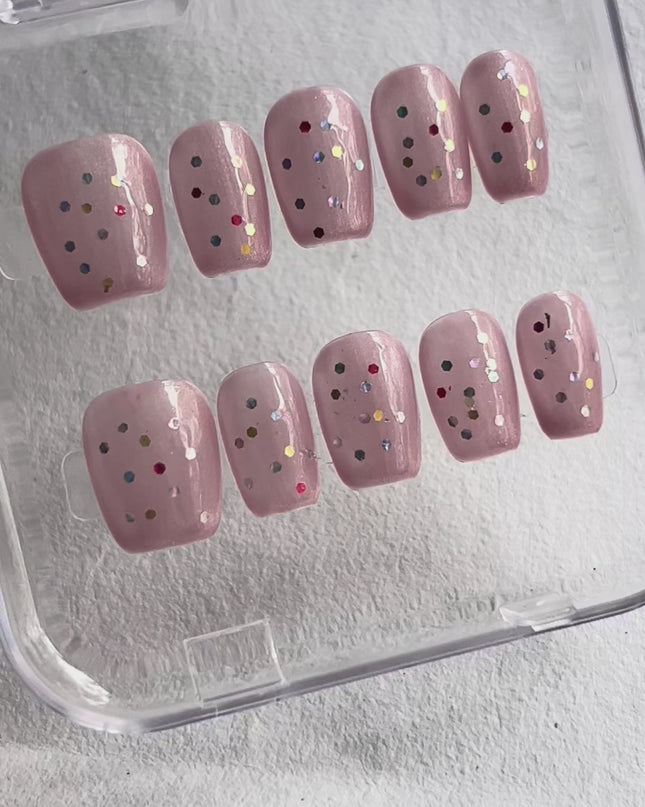 Pink Glitter Press On Nails
