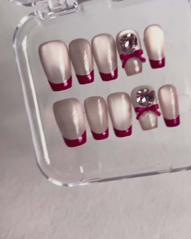Red French Tip Press On Nails