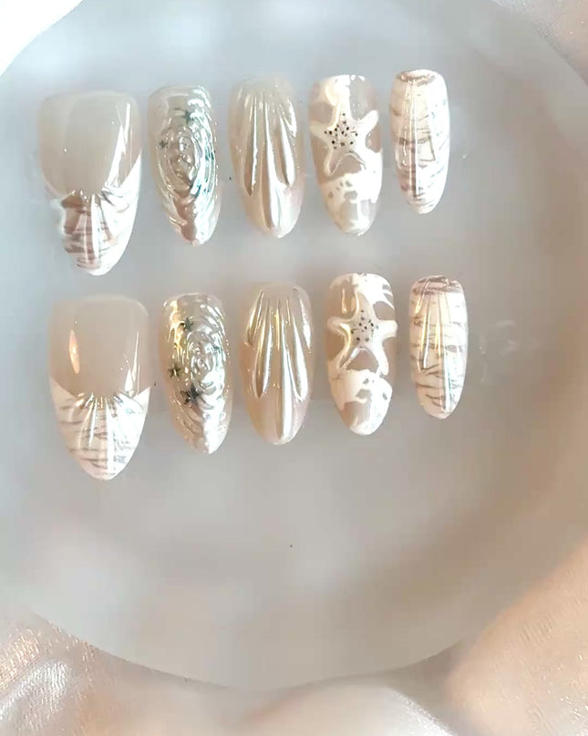 White Mermaid Press on Nails