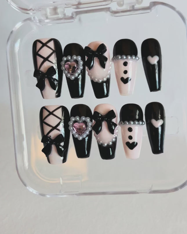 Gothic Pink & Black Press On Nails