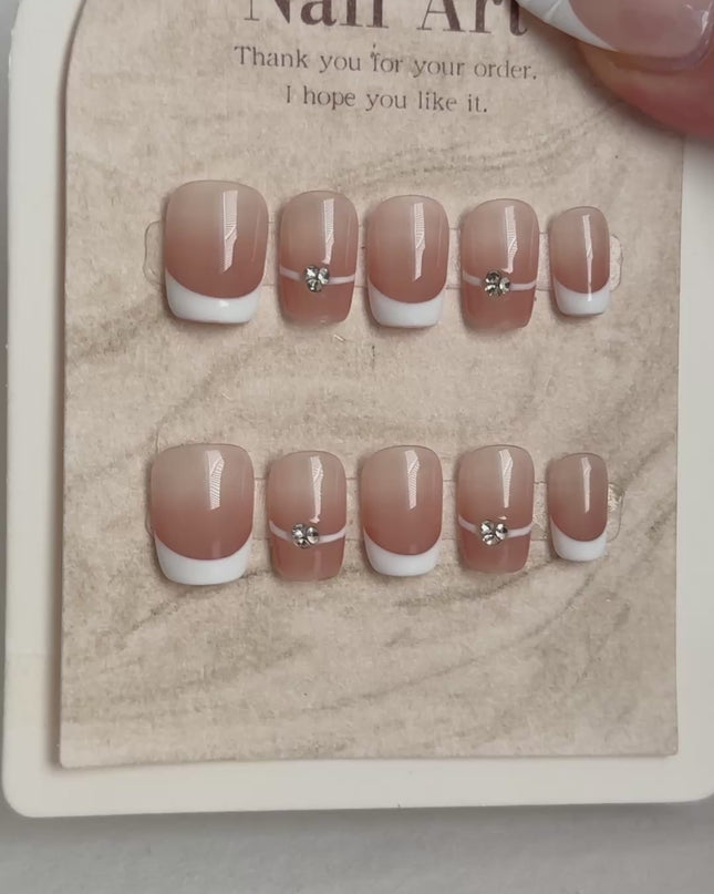 French-Tip Gems Press On Nails