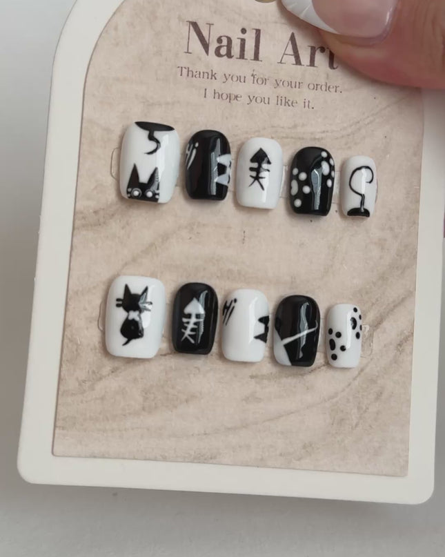 Cat Doodle Press On Nails