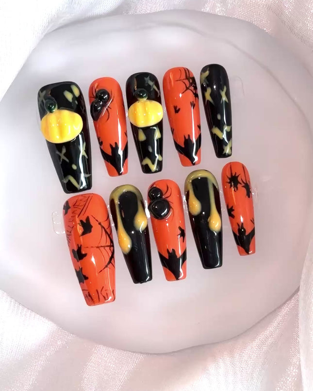 3D Pumpkin Press on Nails