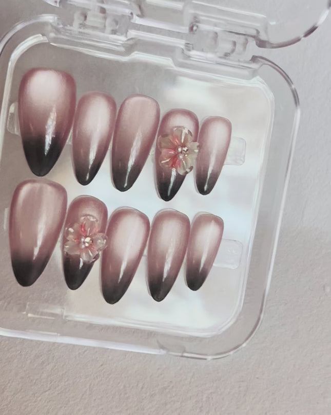 Pink Black Ombre Press On Nails