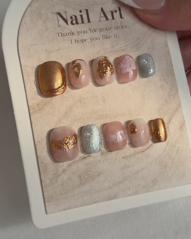 Golden Marble Press-On Nails