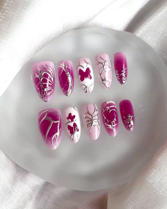 Pink Butterfly Press on Nails