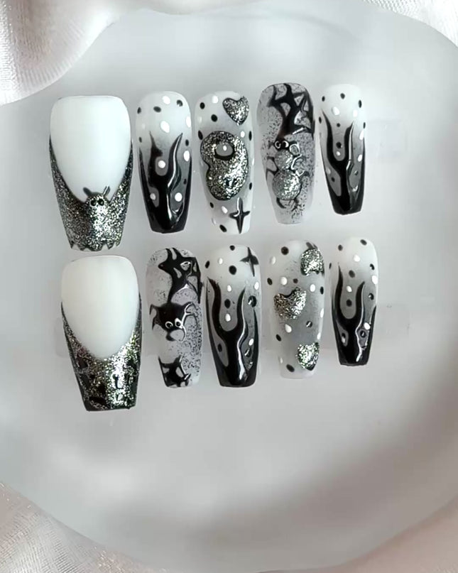 Black Glitter Press on Nails