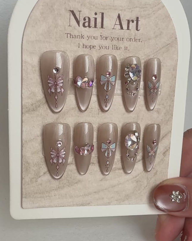 Bow & Gemstone Press-On Nails