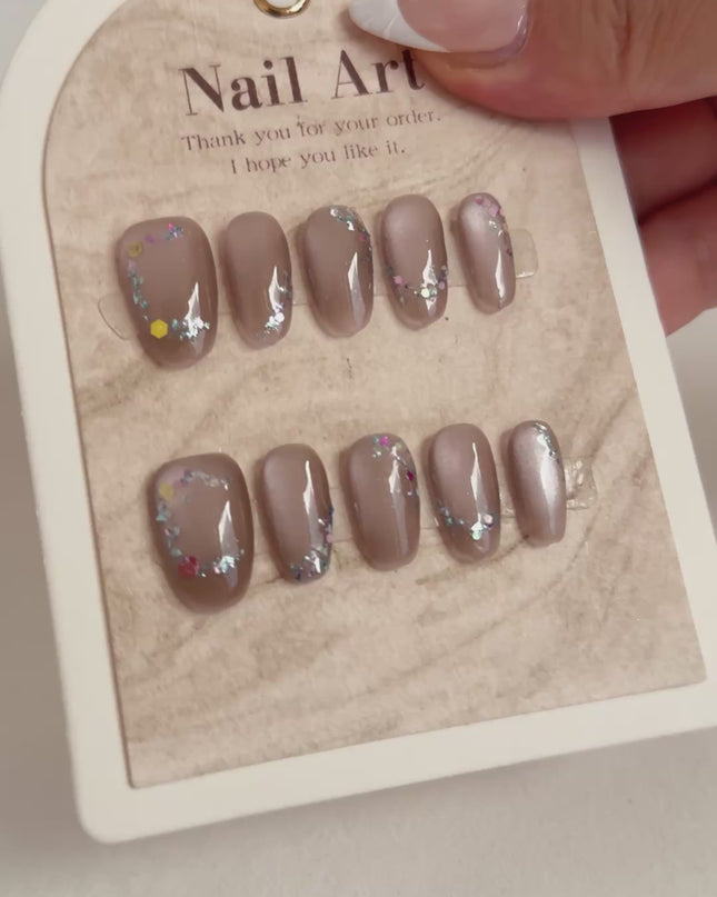 Mocha Sparkle Press-On Nails