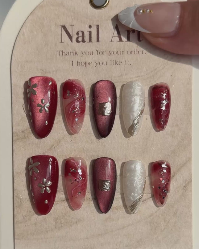 Red Swirl Press-On Nails