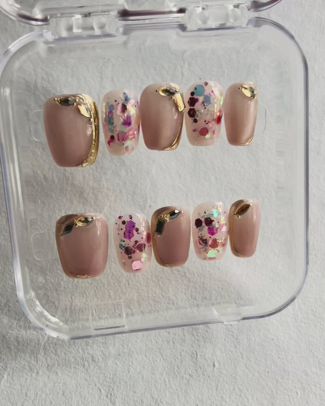 Pink Glitter Press On Nails