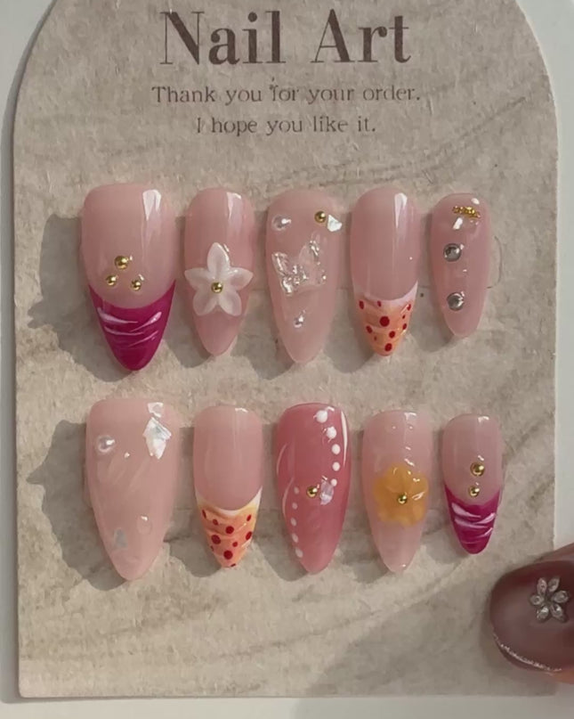 Pink Floral Press On Nails
