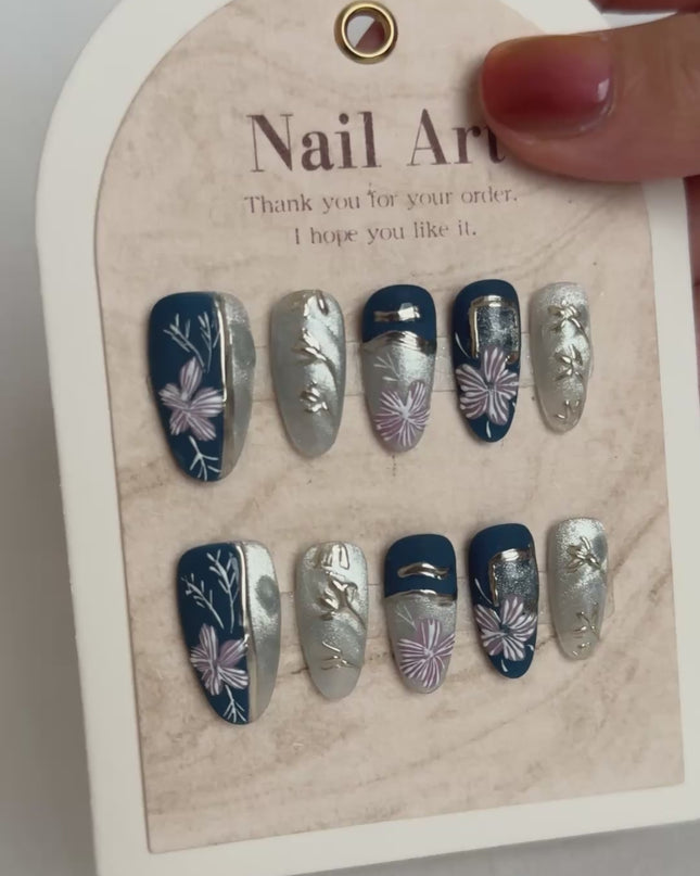 Midnight Silver Press On Nails