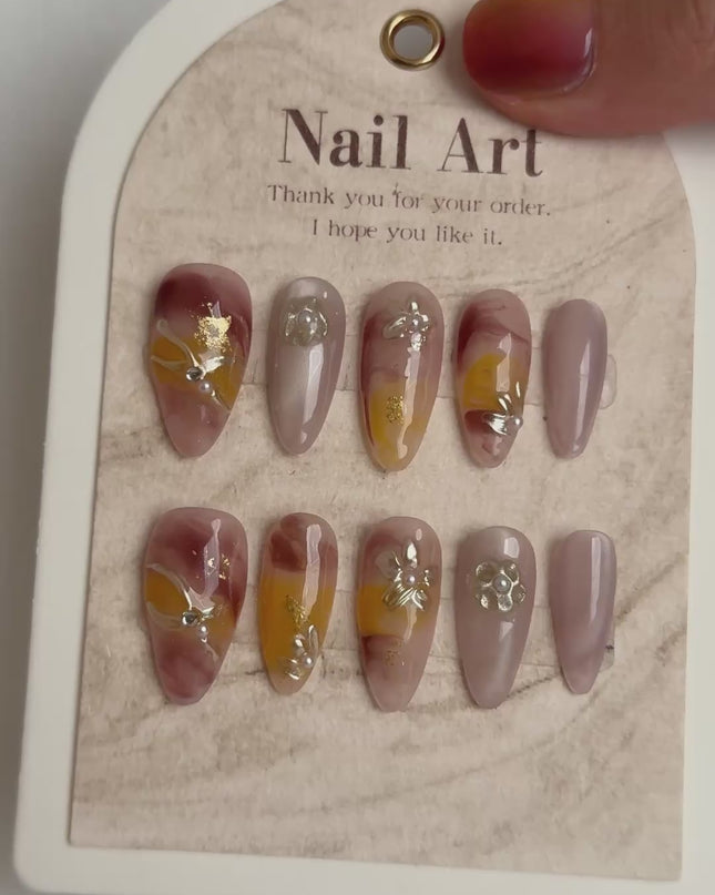 Amber Swirl Press On Nails