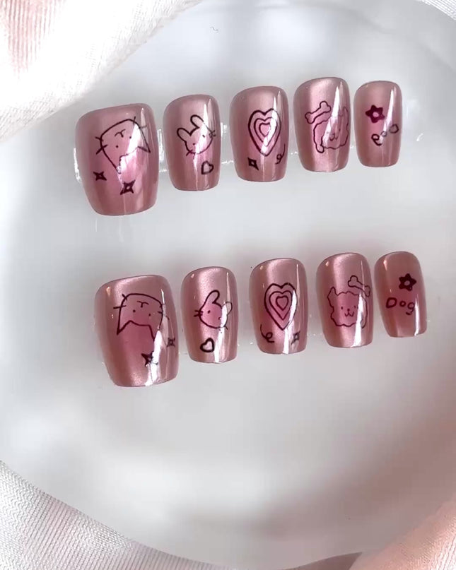 Pink Cat Press on Nails