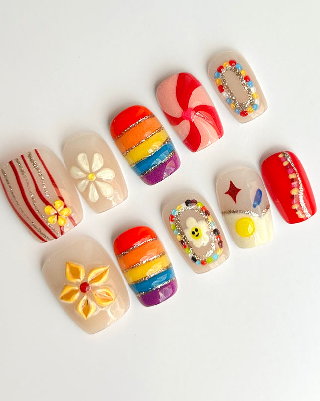 Y2K Rainbow Press-On Nails