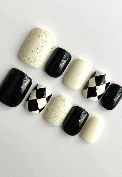 Ivory Harlequin Press-On Nails