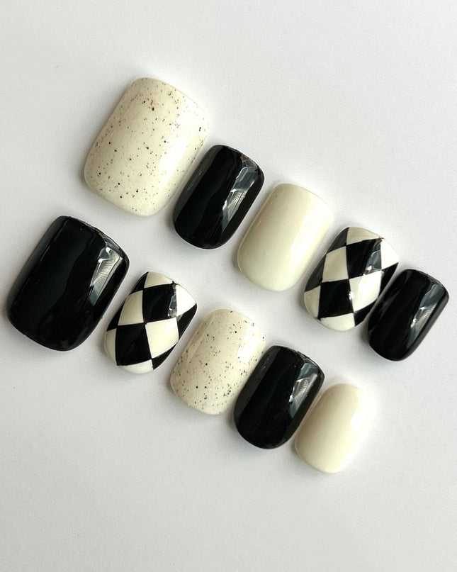 Ivory Harlequin Press-On Nails
