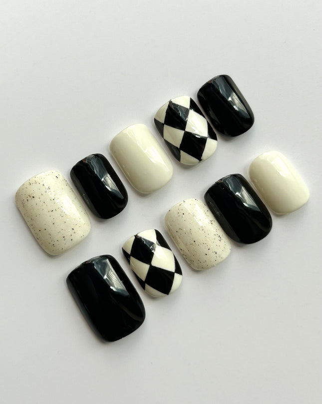 Ivory Harlequin Press-On Nails