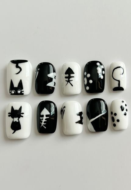 Cat Doodle Press On Nails