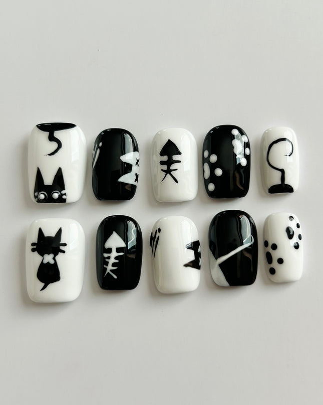 Cat Doodle Press On Nails