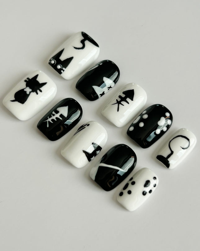 Cat Doodle Press On Nails