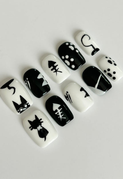 Cat Doodle Press On Nails