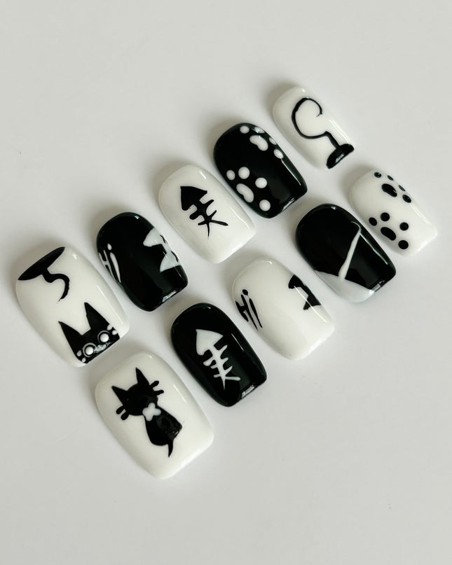 Cat Doodle Press On Nails