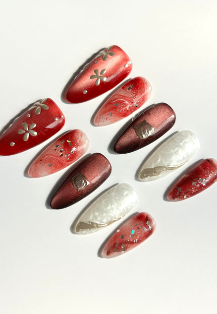 Red Swirl Press-On Nails