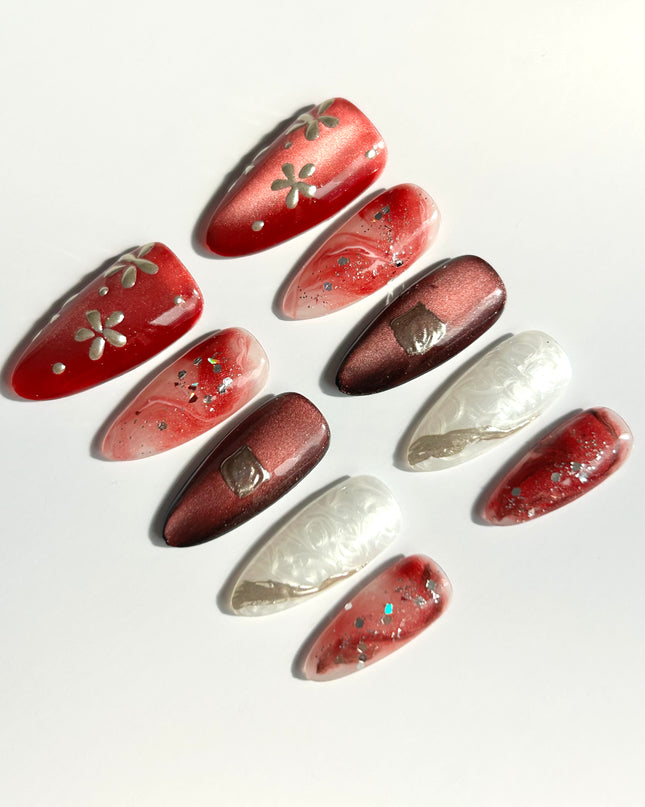 Red Swirl Press-On Nails