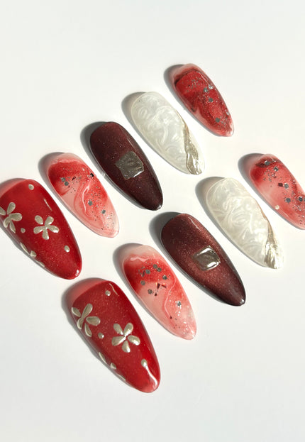 Red Swirl Press-On Nails