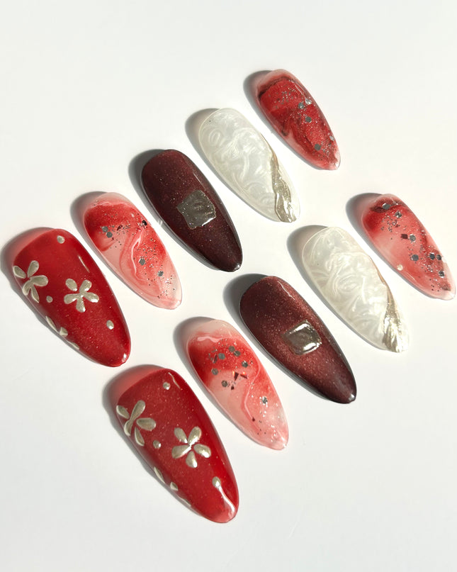 Red Swirl Press-On Nails