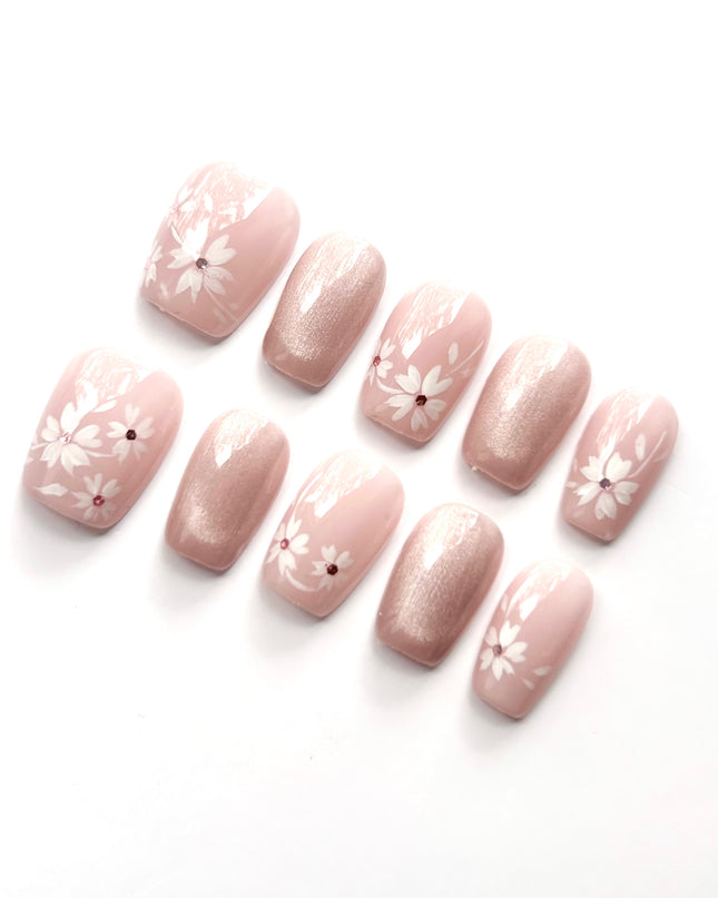 Blush Floral Press On Nails
