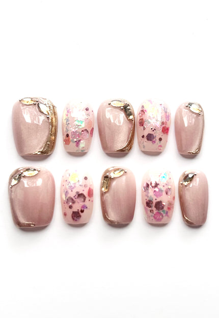 Pink Glitter Press On Nails