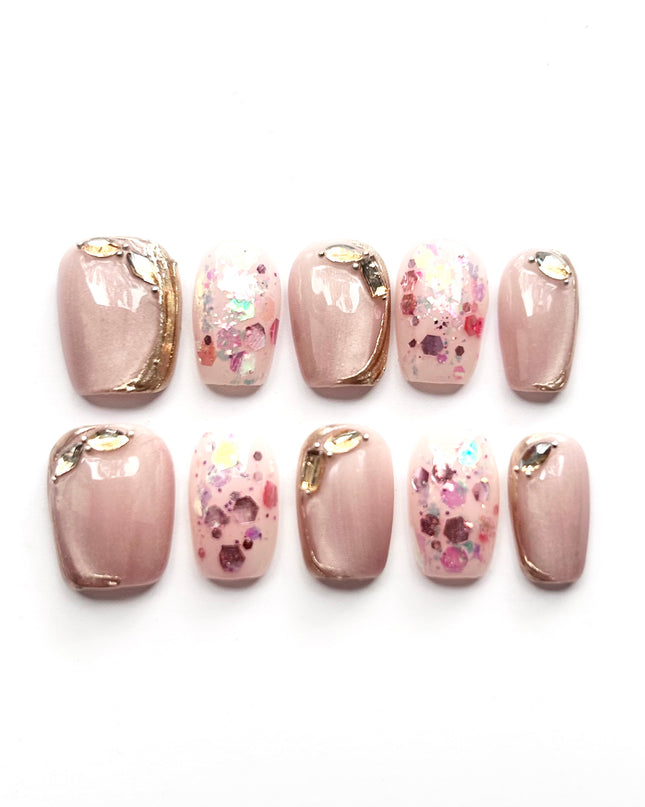 Pink Glitter Press On Nails