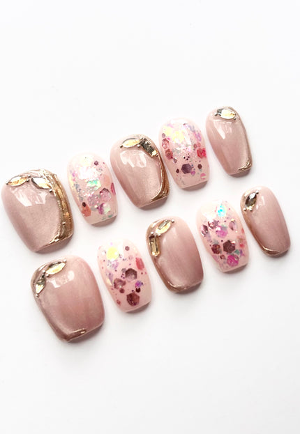 Pink Glitter Press On Nails