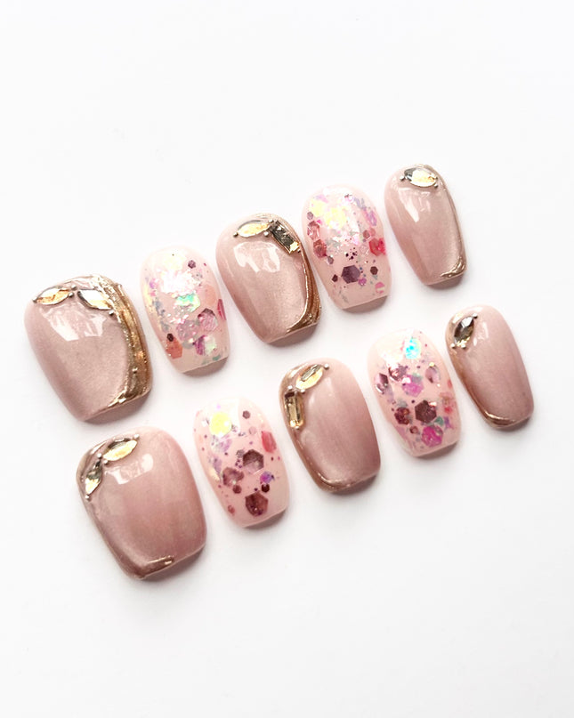 Pink Glitter Press On Nails