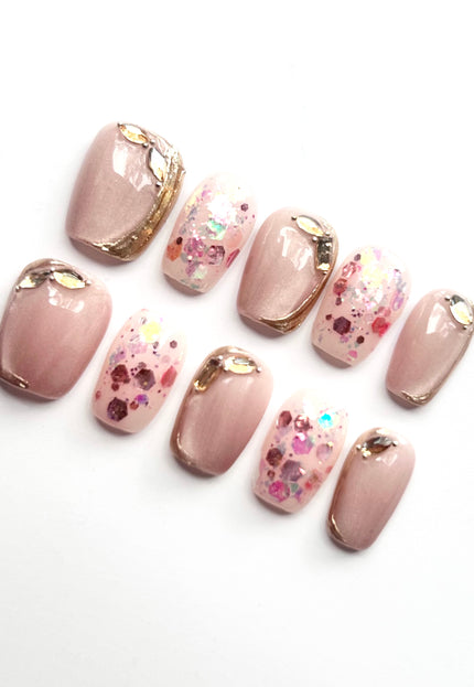 Pink Glitter Press On Nails