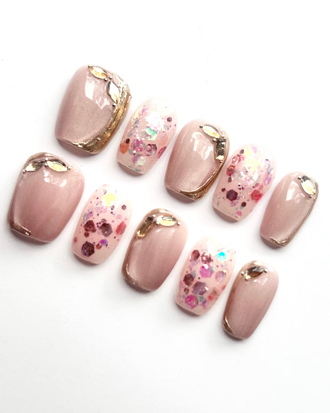 Pink Glitter Press On Nails