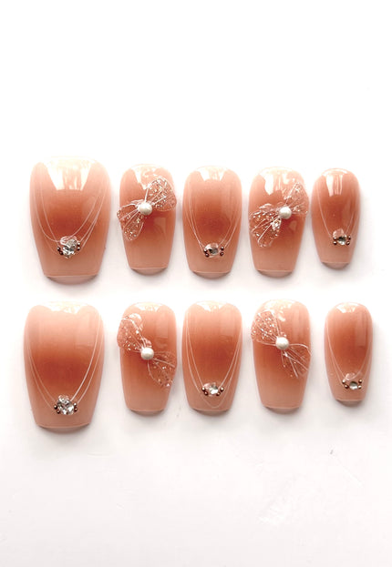 Nude Bow Press On Nails