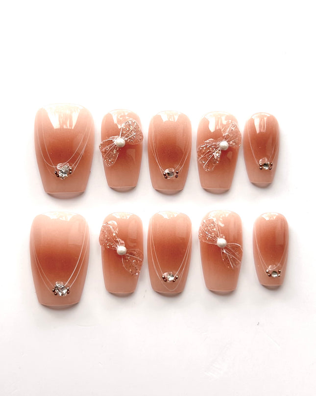 Nude Bow Press On Nails