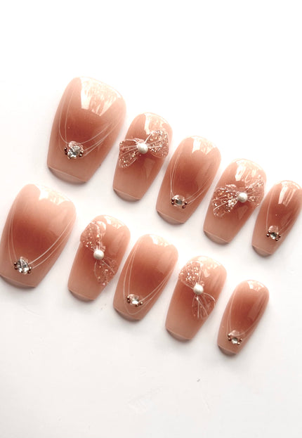 Nude Bow Press On Nails