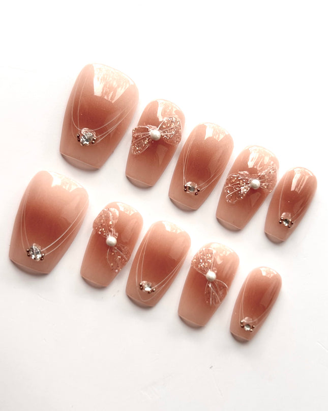 Nude Bow Press On Nails