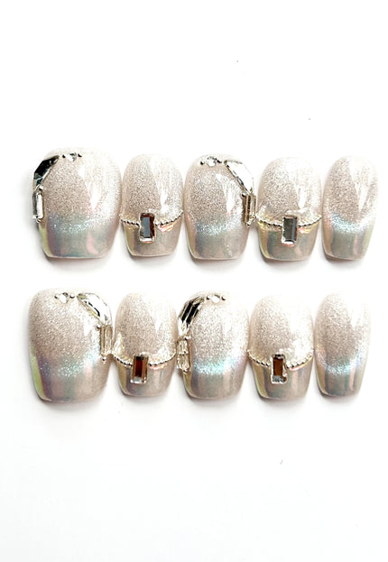 Silver Gem Press On Nails
