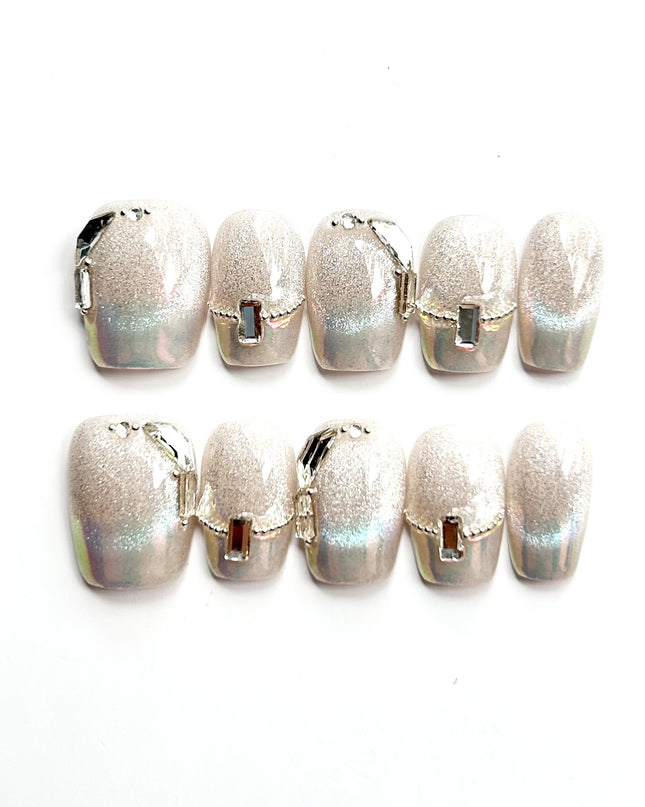 Silver Gem Press On Nails